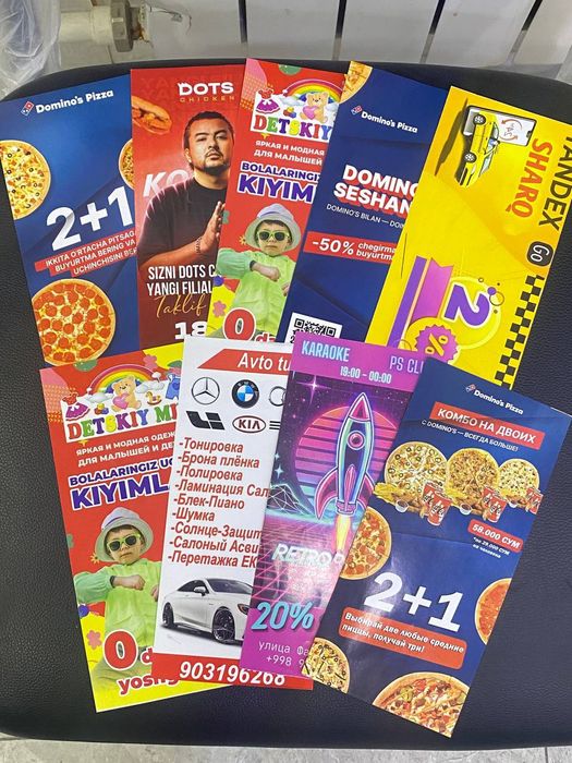 Brending, logo, flayer, vizitka, menyu dizayni va foto montaj