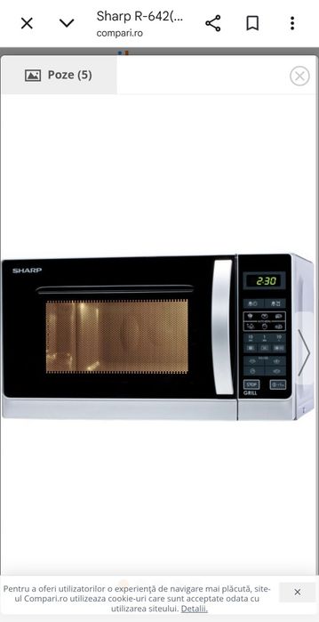 Cuptor cu Microunde Sharp R-642(IN)W,Argintiu, Nou,la cutie