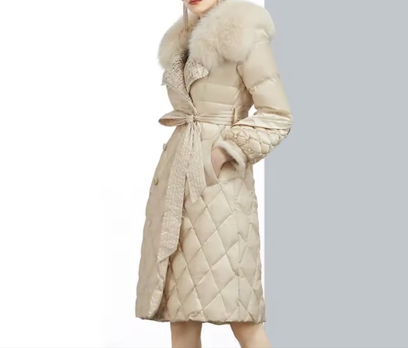 Jacheta din puf gasca si guler blana vulpe S NOU