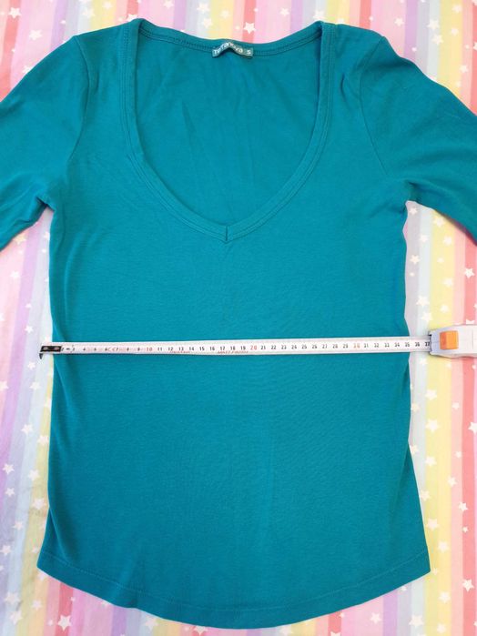 bluza turquoise cu maneca trei sfert, marimea XS