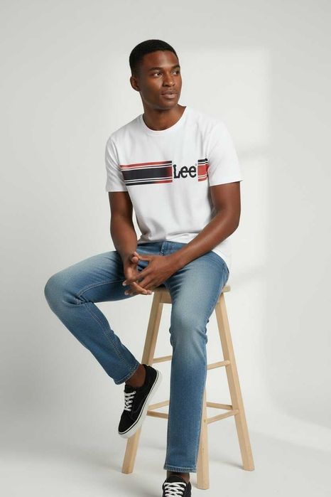 Мъжка тениска, LEE, Regular Fit, Stripe Logo, Бяла