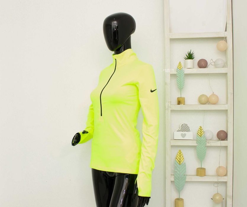 Nike Pro оригинална дамска блуза с цип и дълъг ръкав за тренировки ярко жълто S нова