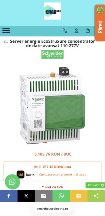 Schneider PAS600 EcoStruxure Panel Server Modbus Wifi Ethernet Gateway