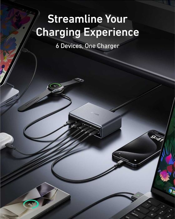 Anker Prime Charger 200W USB-C и USB-A зарядно за 220V