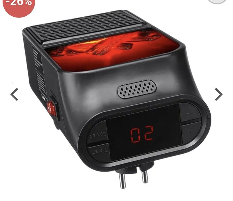 ПРОМО! Икономична отоплителна мини ПЕЧКА отоплител 900W с КАМИНА