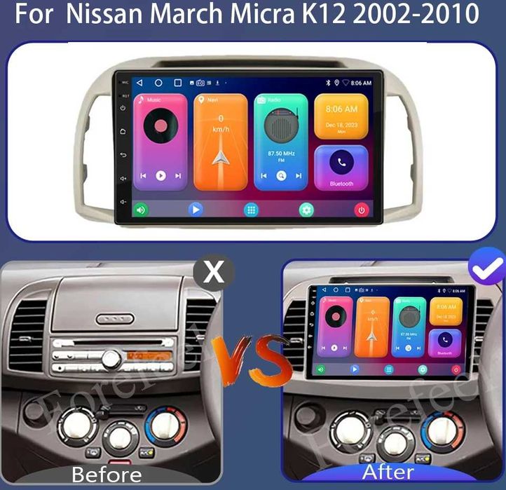 Мултимедия Двоен дин Nissan Micra K12 Навигация плеър Android 2DIN