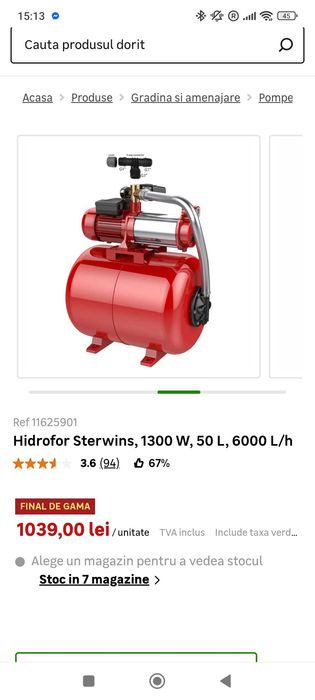 Vând hidrofor sterwins folosit