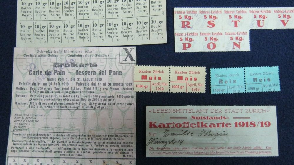 Cartele de rationalizare alimente,WW1,Elvetia.1915-1919.