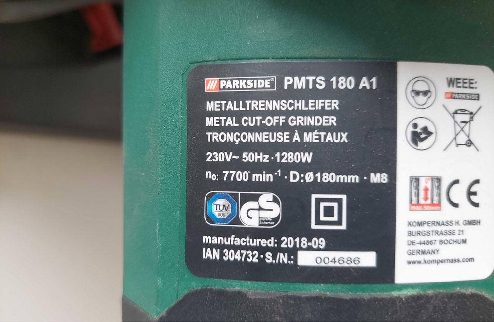 Parkside PMTS 180 A1 – Fierăstrău pentru debitat metal 1280W, disc 180 mm
