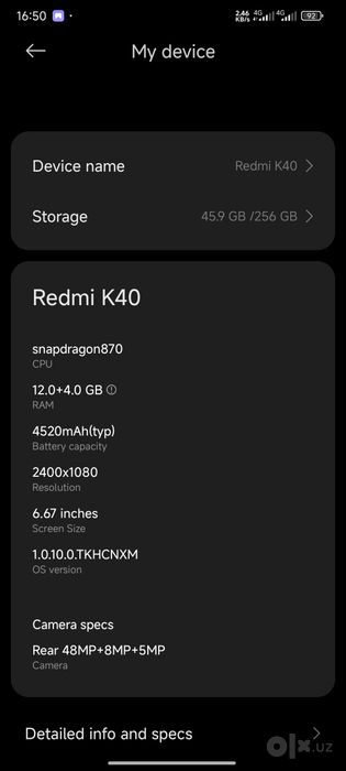 Redmi k40 12/256