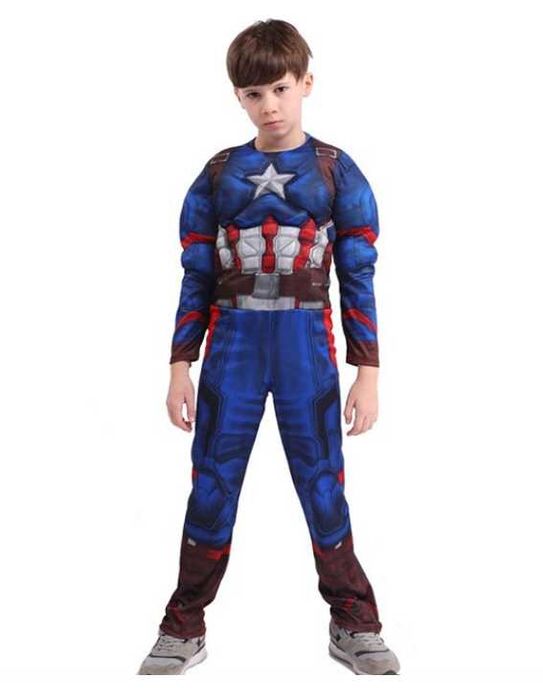Детски костюм на Капитан Америка с мускули и Щит на Капитан Америка
