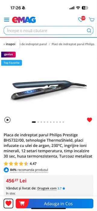 Placa par Philips Prestige, infuzata, folosita putin