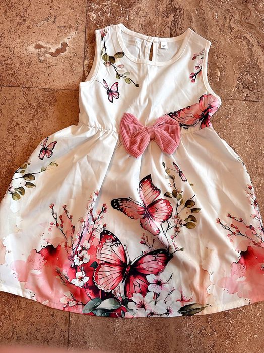 Детска рокля за момиче , бяло и розово