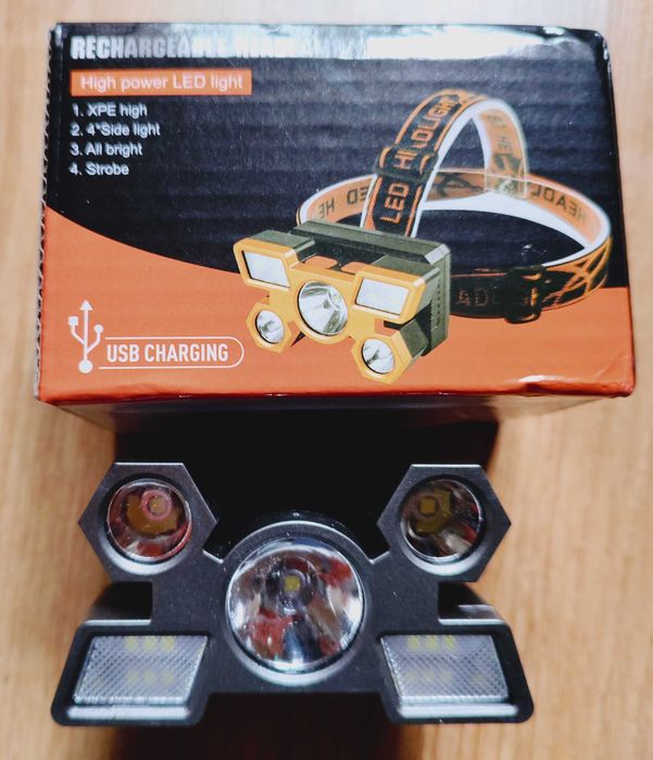Lampă frontală de cap cu 5 leduri cu acumulatori reîncărcabili
