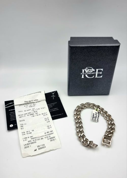 Amanet F28: Bratara Cuban Ice Concept Double G Argint