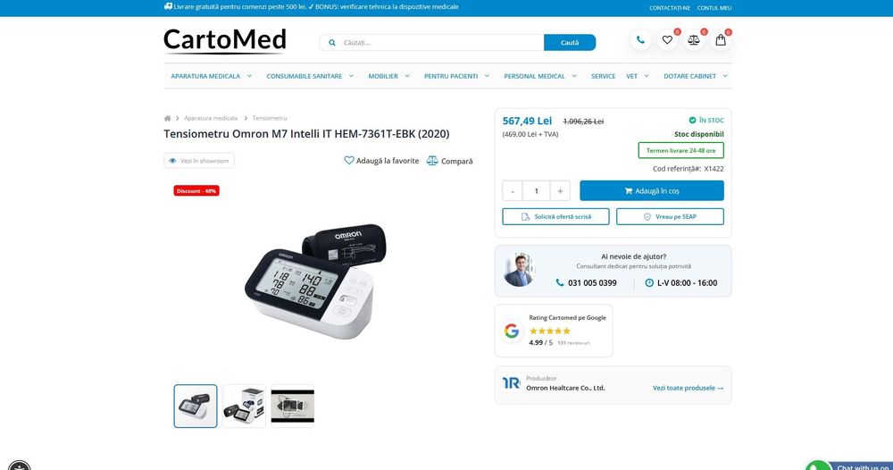 Tensiometru Omron M7 Intelli IT nou cu garantie si factura