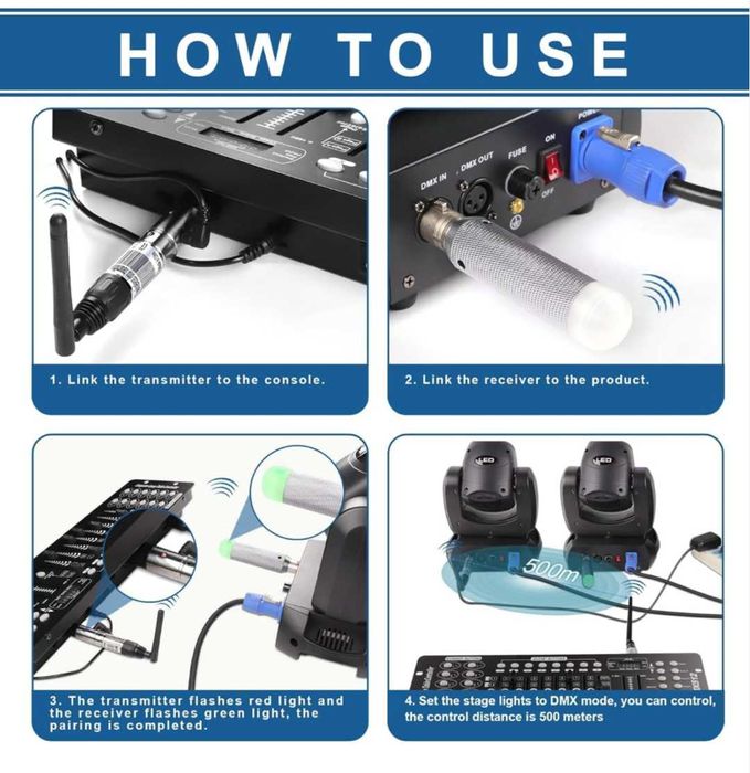 DMX512 безжичен приемник с вградена батерия 2 бр  за диско светлини