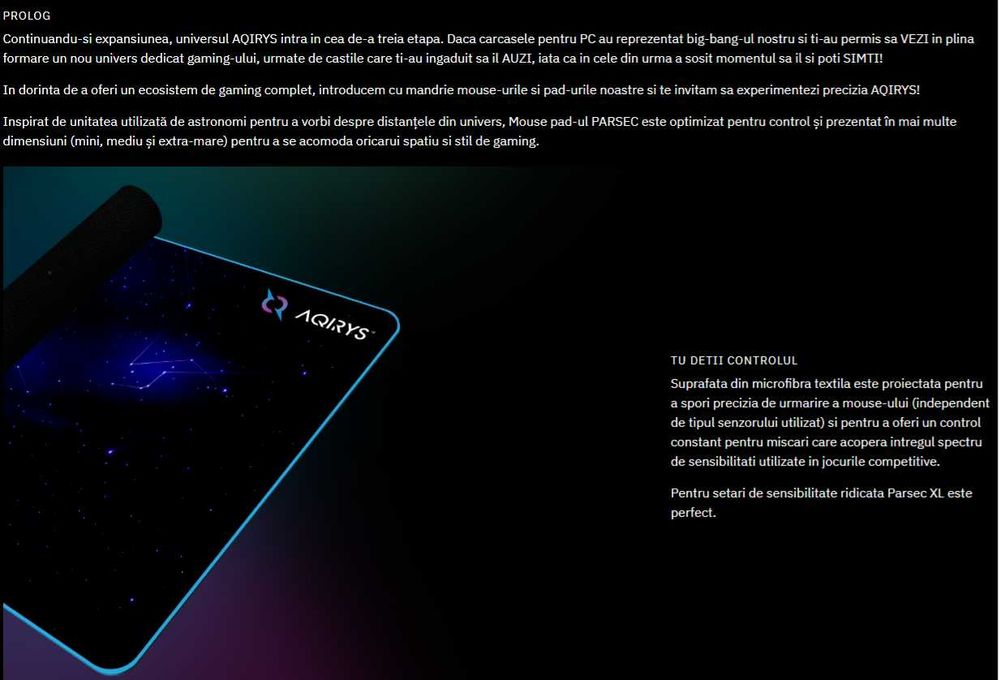 Mouse Pad Gaming AQIRYS Parsec Extra Large, negru, 90x40 cm