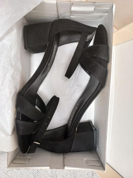 Sandale negre dama 40.5, cu bareta si toc gros