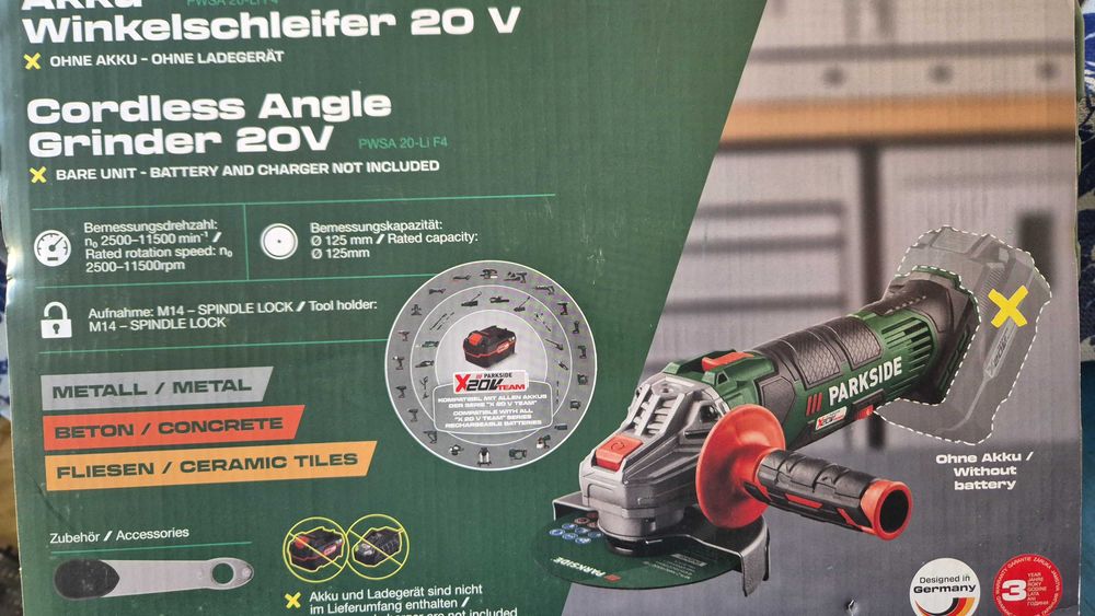 НОВ Parkside акумулаторен ъглошлайф 20V 125mm, ГАРАНЦИЯ