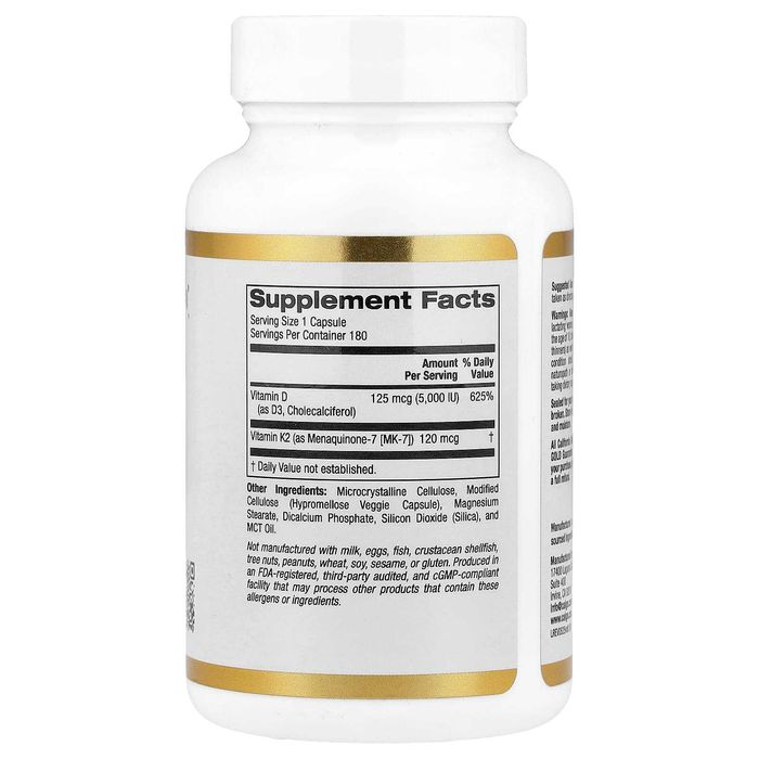Витамины D3 и К2 MK-7, California Gold Nutrition, 180 капсул