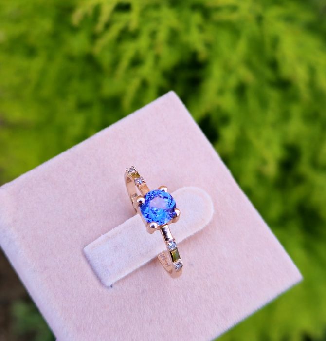 Inel din aur de 14K cu tanzanit natural și diamante naturale