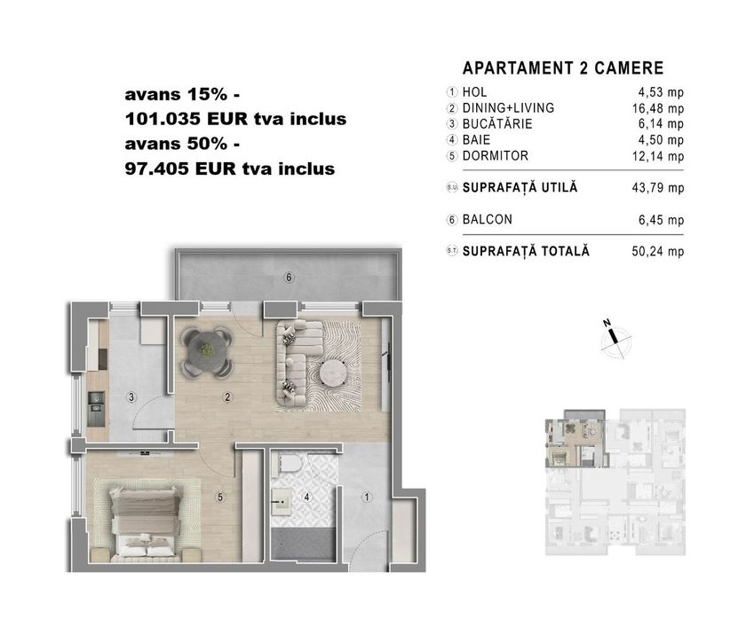 Metrou Berceni - Garsoniera 41mp - bloc boutique 2027