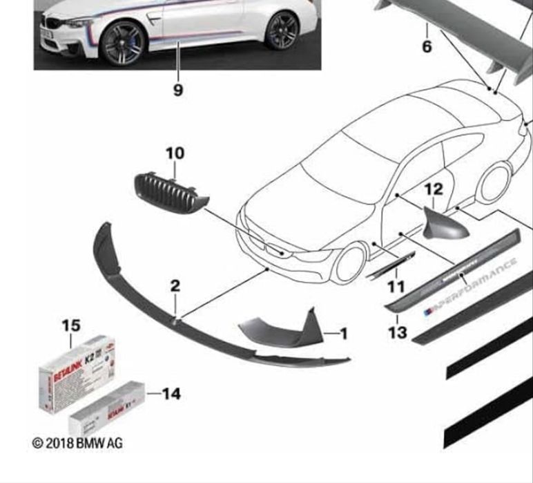 Карбонов сполер добавка,лип за предна броня Бмв Bmw F80 F82 F83 Front  Carbon Fiber Genuine BMW M3 F80 F82 M4 M Performance