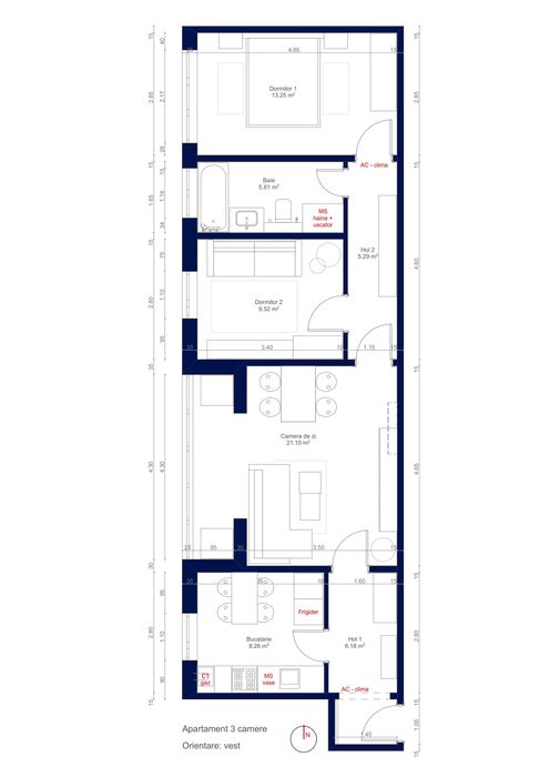 Proprietar vand apartament 3 camere mobilat, renovat, centrala gaz, 2 clime, 15 cm izolatie polistiren, Circumvalatiunii - Favorit - Iulius