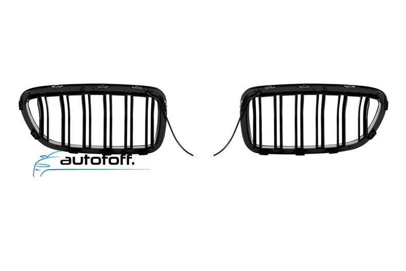 Grile duble ilumintate compatibile cu BMW Seria 5 F10 F11 (10-17) Negru lucios cu LED