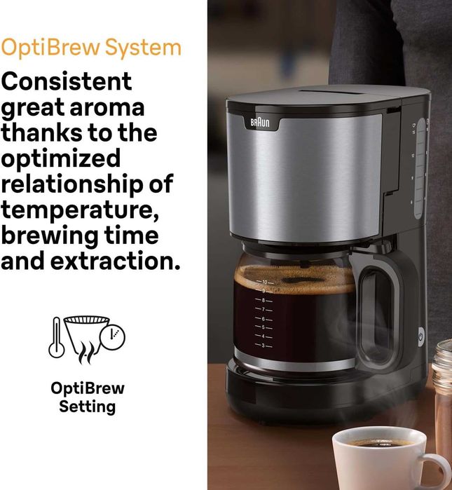 Braun PurShine KF1500BK, Филтърна кафемашина със система OptiBrew