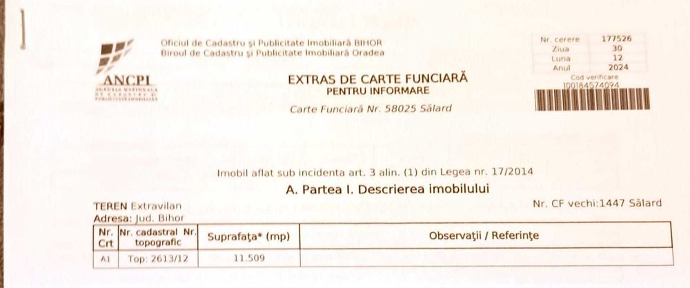 Vând teren arabil situat în com. Sălard, satul Sălard