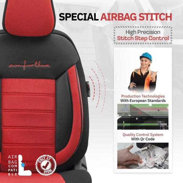 К-т Луксозна Тапицерия Automat-OTOM,Червено-Черна с червен шев,COMFORT