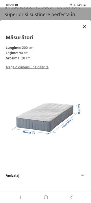 2 Saltele pat Ikea VÅGSTRANDA cu arcuri împachetate, fermă/bleu,
90x200 cm
Saltea cu arcuri împachetate, fermă/bleu,
90x200 cm