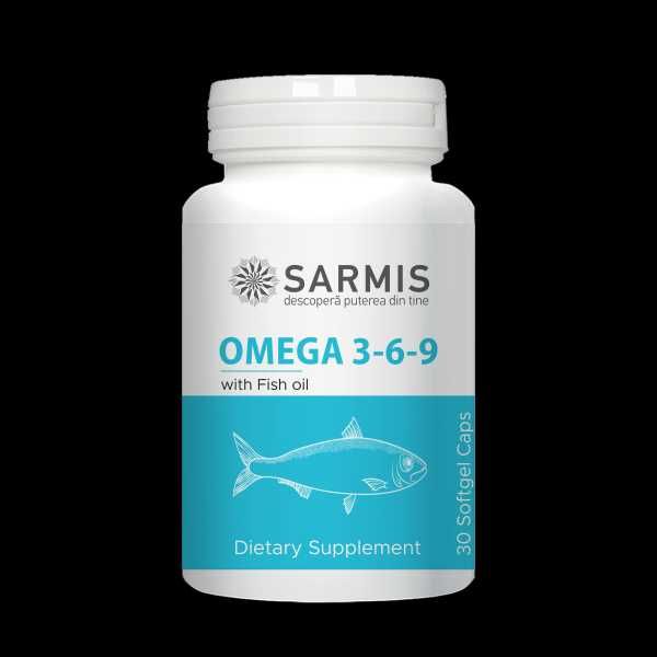 Omega 3-6-9 – 30 capsule softgel | Ulei de pește, in și floarea-soarelui + Vitamina E