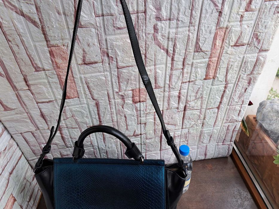 дамска чанта,черна кожена торба-естествена кожа и велур