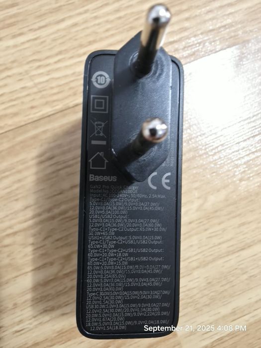 Încărcător Baseus GaN2 Pro 100W – 2xUSB-C + 2xUSB-A