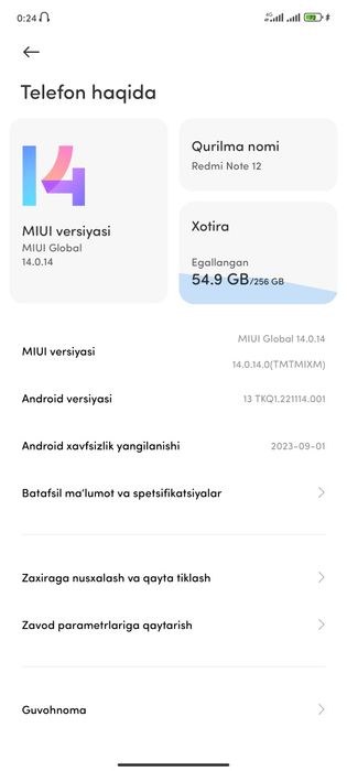 Redmi Note 12    8+4 /256
