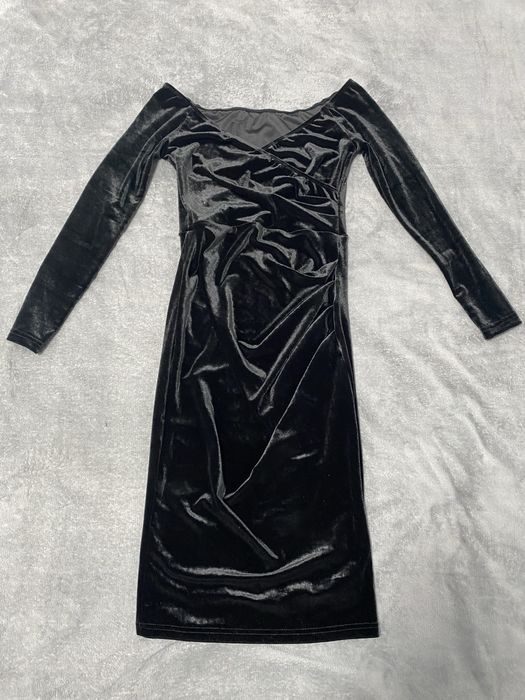 Rochie ocazie neagra din catifea, marimea 34/xs, Noua