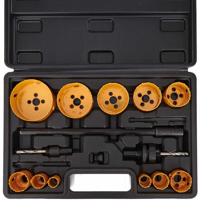 Set carote pentru lemn si metal cu adaptor, 19-76 mm, 17 piese, Kraft