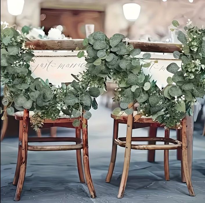Ghirlandă Artificială de Eucalipt și Salcie cu Flori Albe – Decor Realist pentru Casă și Evenimente