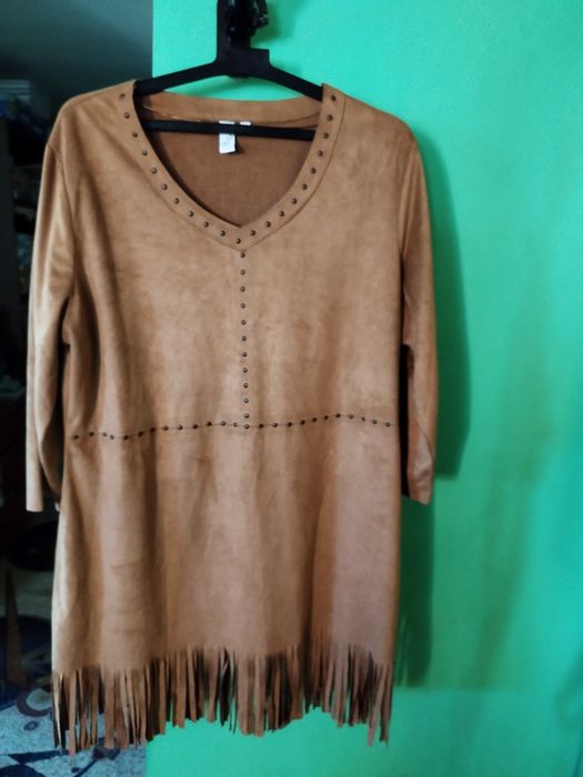 Rochie/tunică camel imitație piele întoarsă