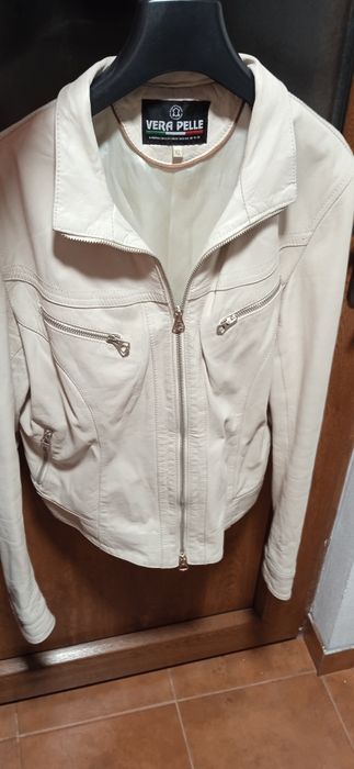 Geaca dama din piele naturala crem,mas m, vintage