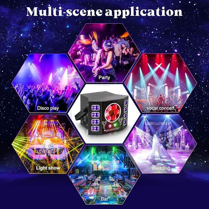 Lumini disco 4 in 1 cu flash UV - lumini de scena/nunta/party