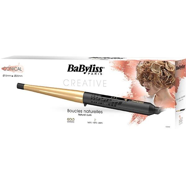 Ondulator Conic Babyliss C435E, 200°C, Invelis Gold Ceramic, 13-25mm, Negru
