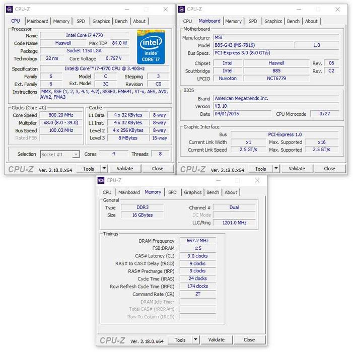 Дъно Дънна платка MSI B85-G43, процесор i7 4770, 16gb RAM и охладител SCYTHE