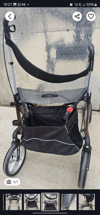 Rolator/Cadru de mers cu roți mari si pozitie de odihna și coș