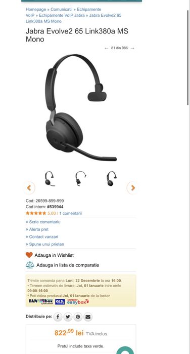 Jabra Evolve2 65 Link380/390a MS Mono Black, noi