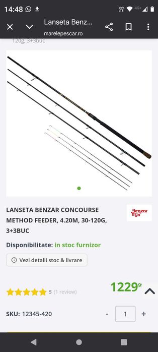 Lanseta Benzar Concourse Method Feeder , 4.20M, 30-120G, 3+3BUC
