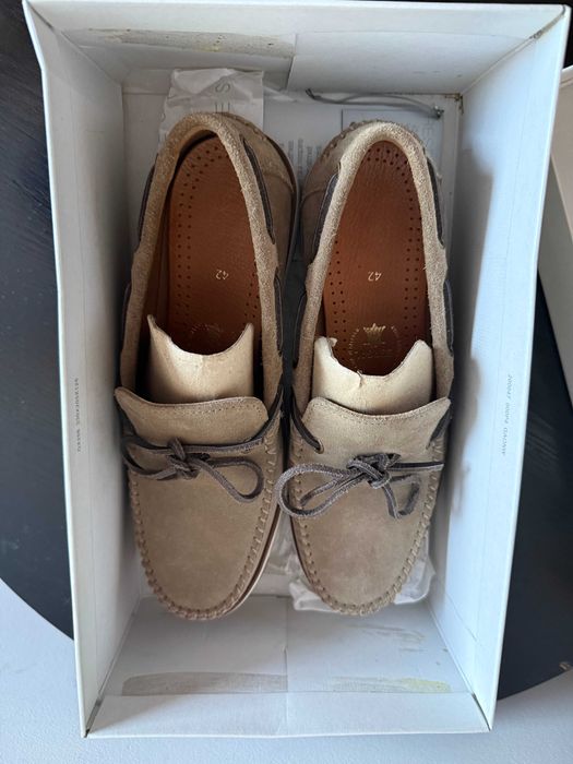 Mocasini barbati din piele intoarsa naturala bej, cu siret, nr 42,noi